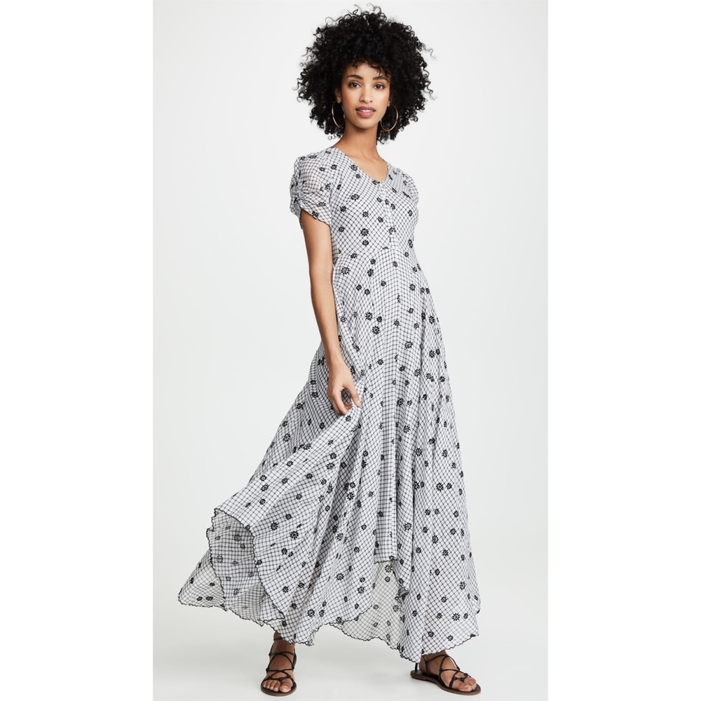 LoveShackFancy Coralie Plaid Floral Maxi Dress 00